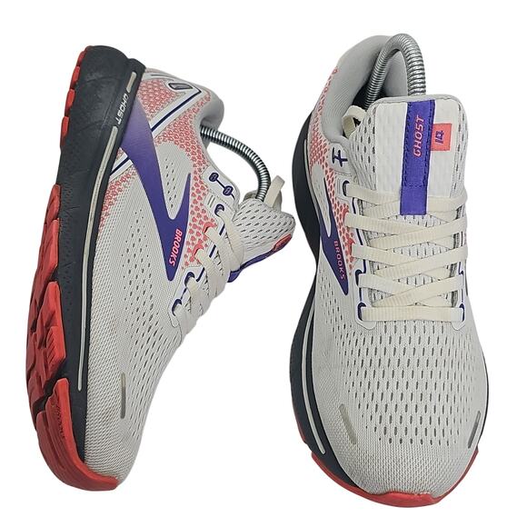 Brooks Ghost 14 White Purple Coral Womens 8.5 Medium B Running Shoes - Picture 1 of 8